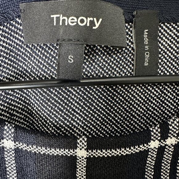 Theory Peplum Sweater Womens Small Navy Windowpane Plaid Kalora Lustrate Top - Picture 4 of 6